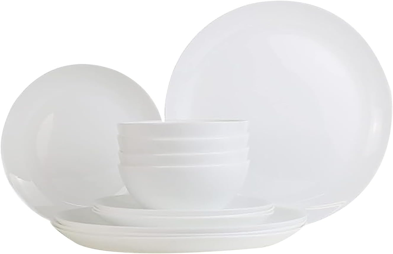 White 12-Piece Lightweight Bone China Dinnerware Set