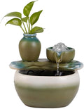 Green Ceramic Desktop Water Fountain with Plant Holder