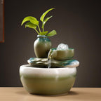 Green Ceramic Desktop Water Fountain with Plant Holder