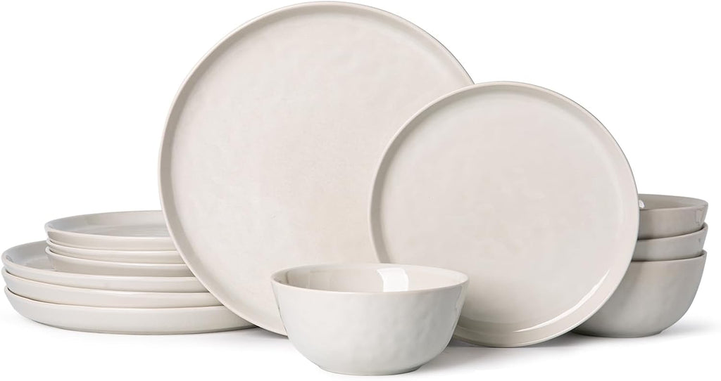 Milky White Water Ripple Stoneware Dinnerware 12-Piece