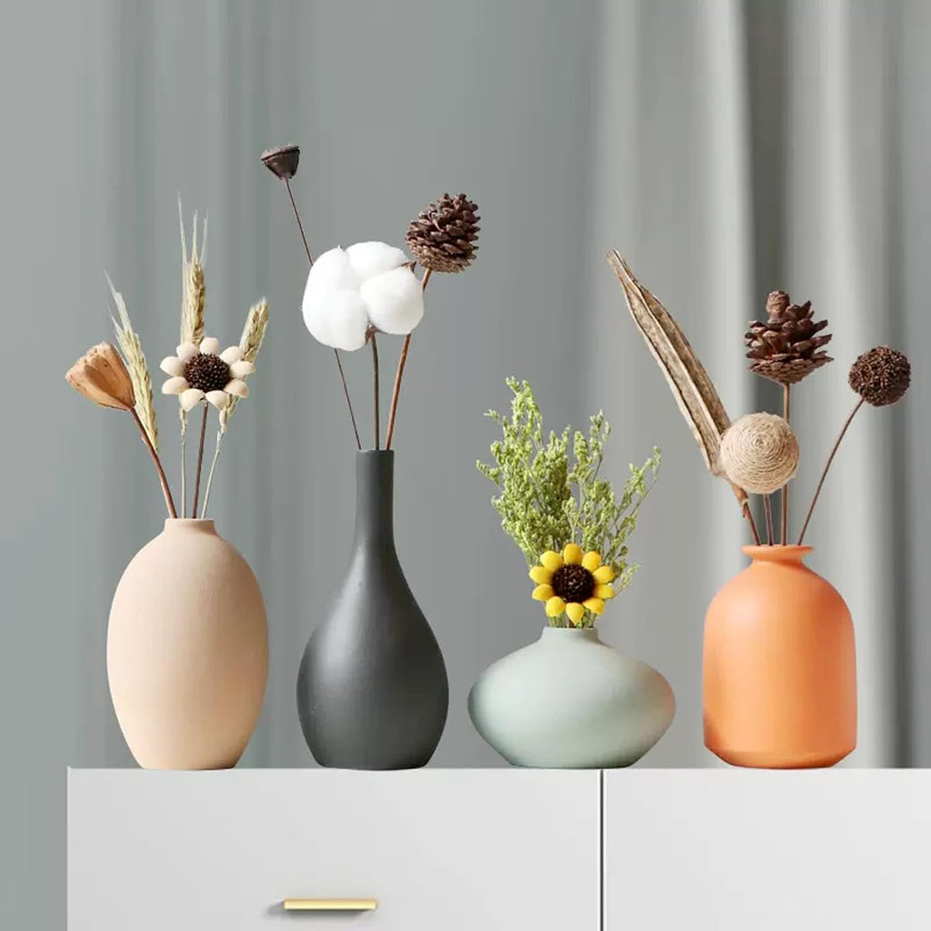 Set of 4 Small Round Matte Ceramic Vases Boho