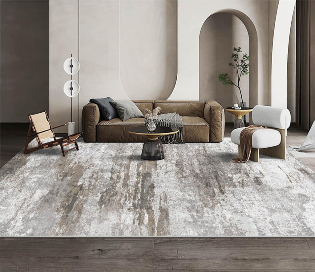 Brown 5x7 Washable Abstract Ultra-Thin Area Rug
