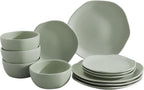 Light Green Organic Shape 12-Piece Ceramic Dinnerware Set