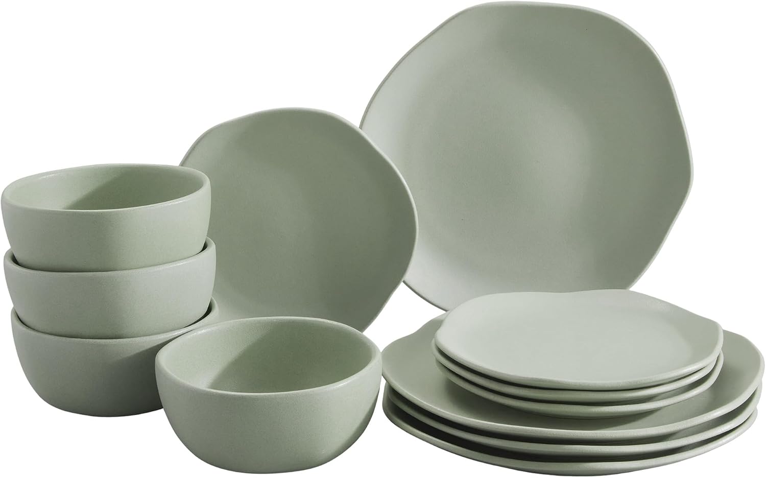 Light Green Organic Shape 12-Piece Ceramic Dinnerware Set