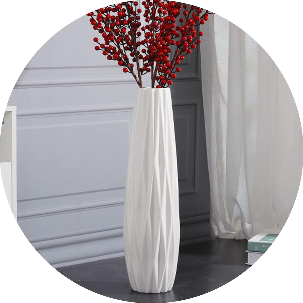 White 28" Ceramic Tall Floor Vase Origami Design