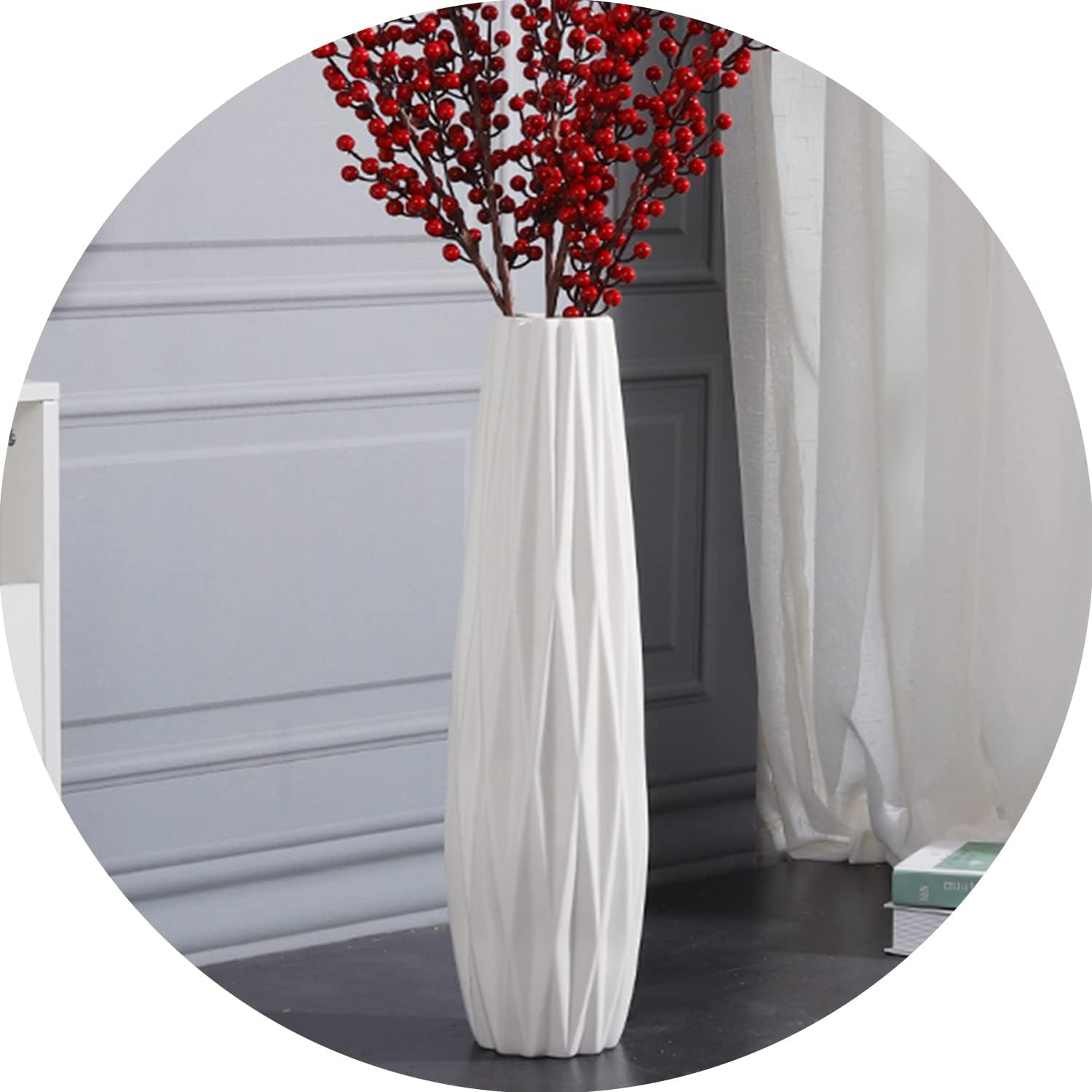 White 28" Ceramic Tall Floor Vase Origami Design