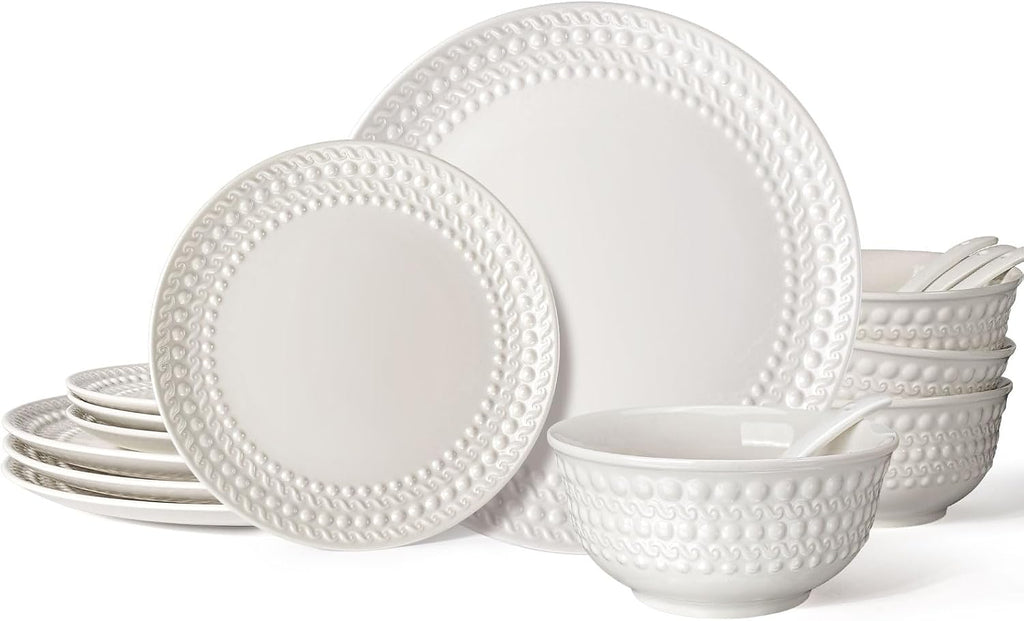 White Embossed 16-Piece Porcelain Dinnerware Set