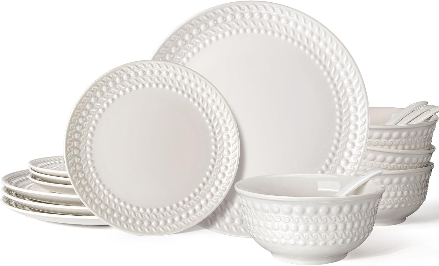 White Embossed 16-Piece Porcelain Dinnerware Set