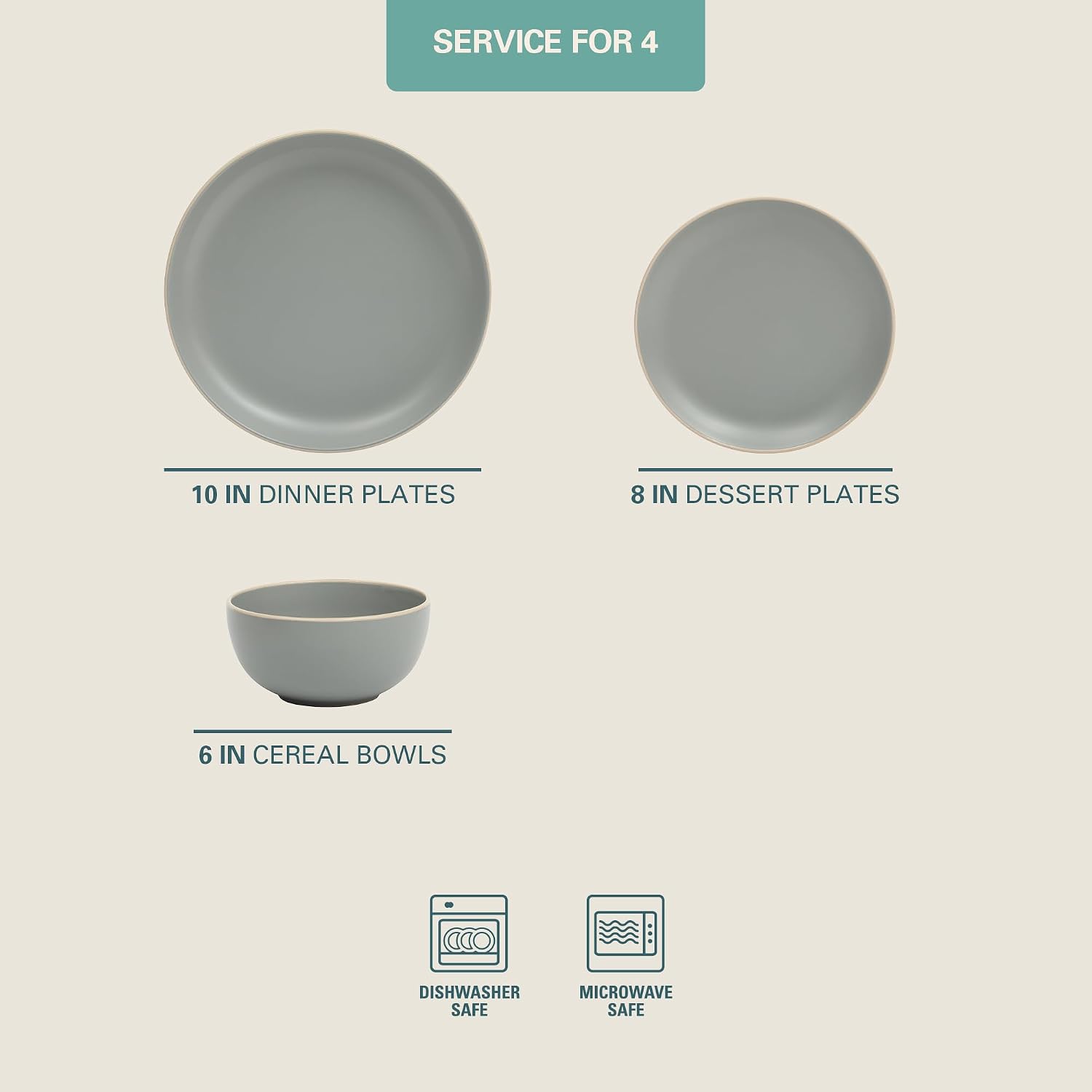 Soft Gray Matte Stoneware Dinnerware 12-Piece
