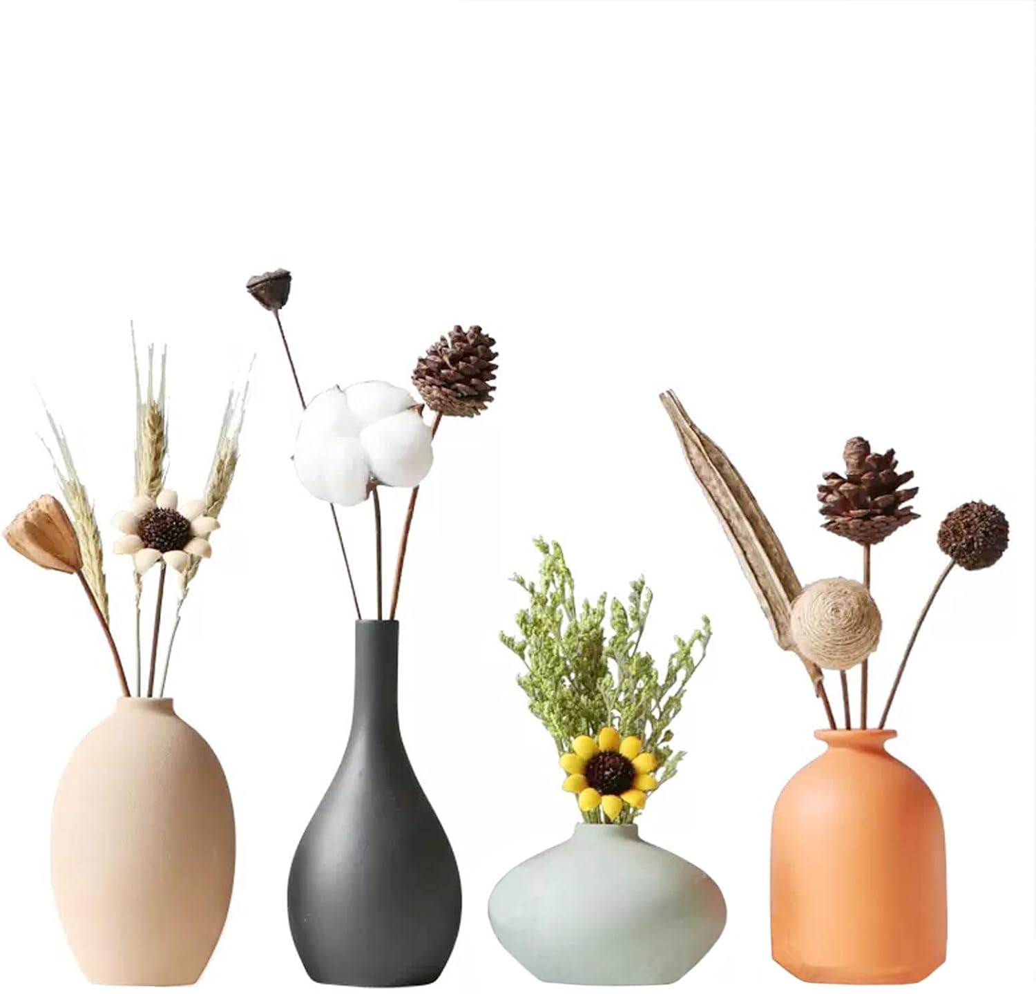 Set of 4 Small Round Matte Ceramic Vases Boho