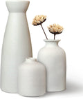 Set of 3 White Farmhouse Ceramic Vases for Pampas