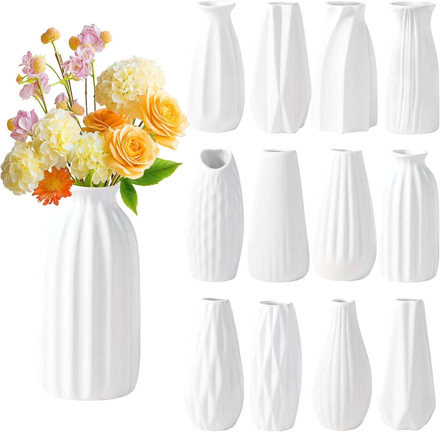 Set of 12 White Small Bud Vases Boho Pampas