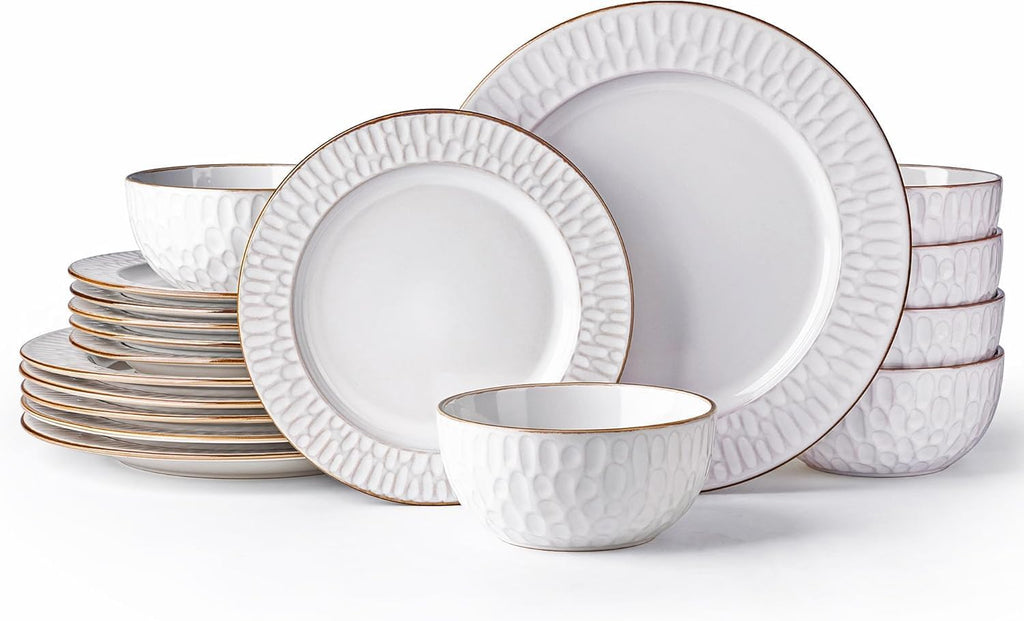 White Embossed 18-Piece Stoneware Dinnerware Set