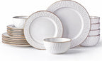 White Embossed 18-Piece Stoneware Dinnerware Set