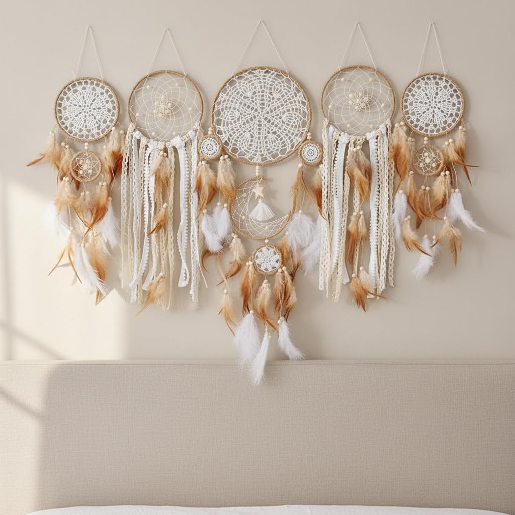 5-Pack Handmade Feather Dream Catcher Wall Hanging