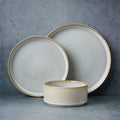 Cappuccino White Ribbed Stoneware Dinnerware 12-Piece