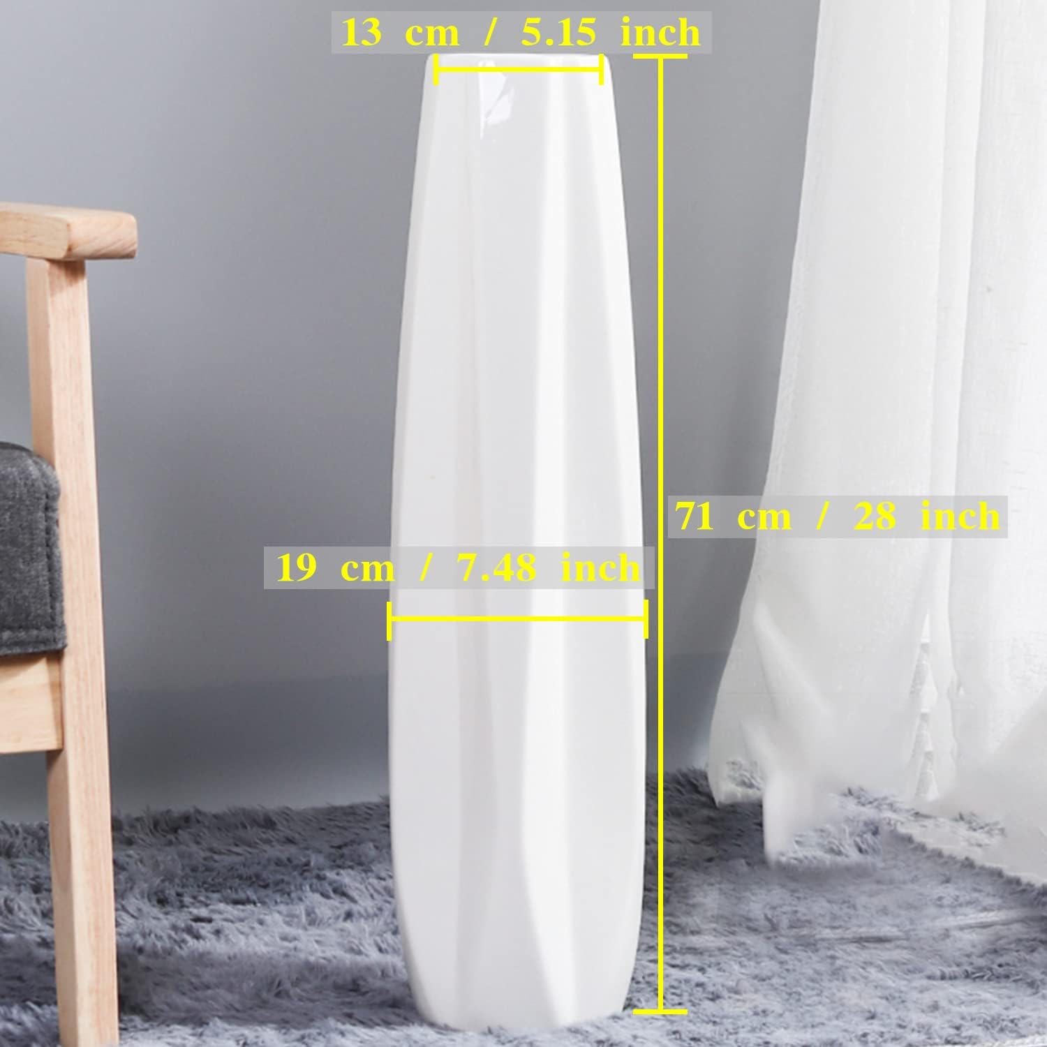 28" White Ceramic Large Floor Vase Origami