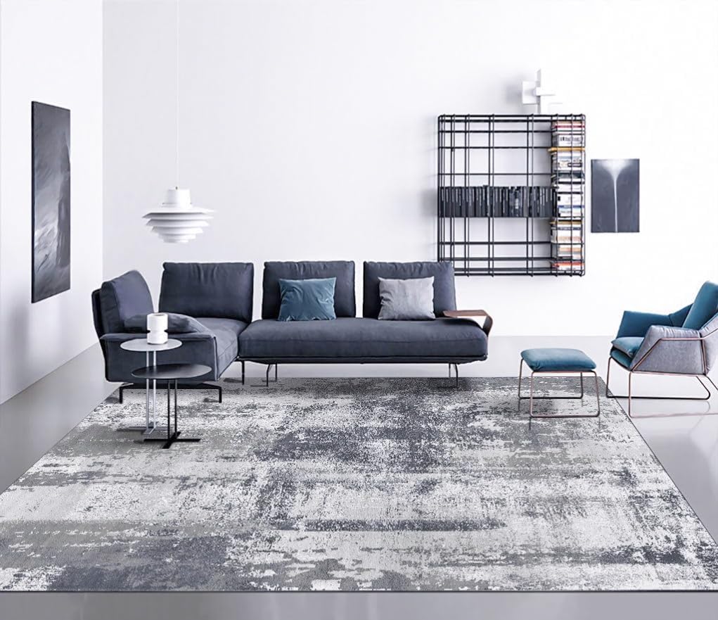 Grey 5x7 Washable Abstract Ultra-Thin Area Rug