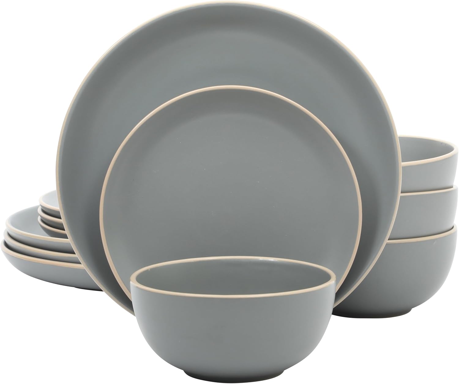 Soft Gray Matte Stoneware Dinnerware 12-Piece