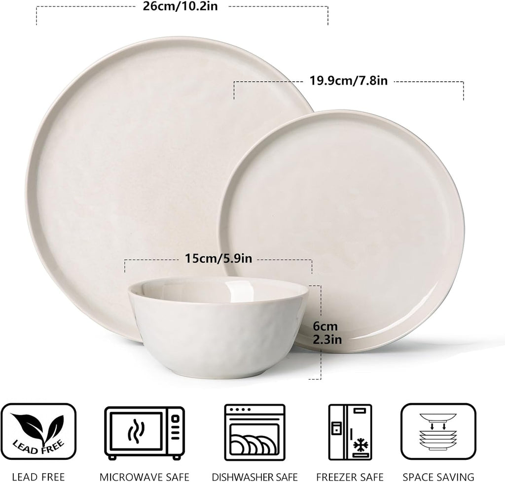 Milky White Water Ripple Stoneware Dinnerware 12-Piece