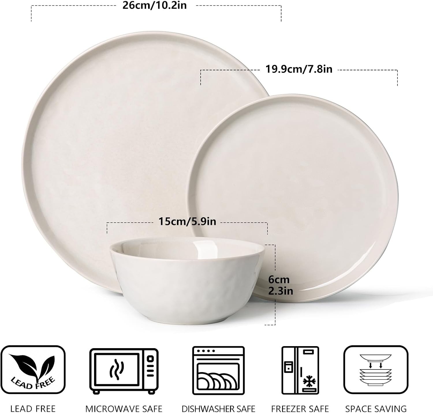 Milky White Water Ripple Stoneware Dinnerware 12-Piece
