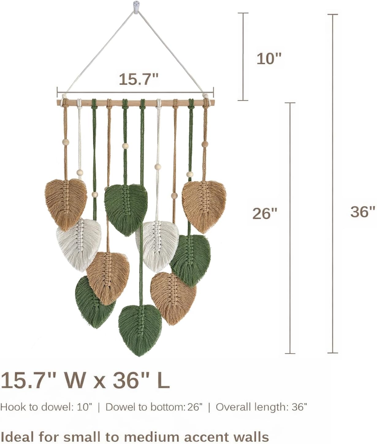 Green Leaf Macrame Wall Hanging 15.7x36