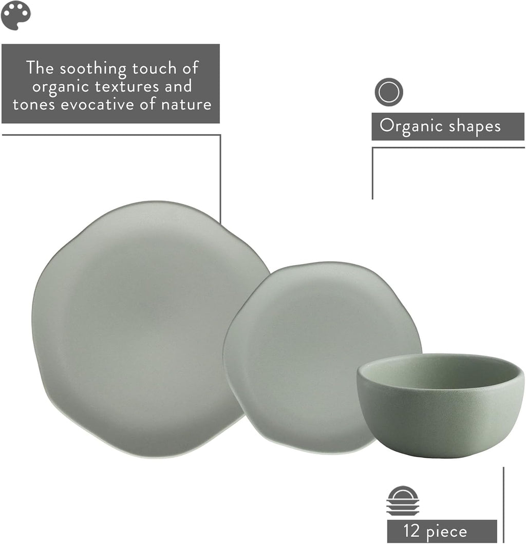 Light Green Organic Shape 12-Piece Ceramic Dinnerware Set