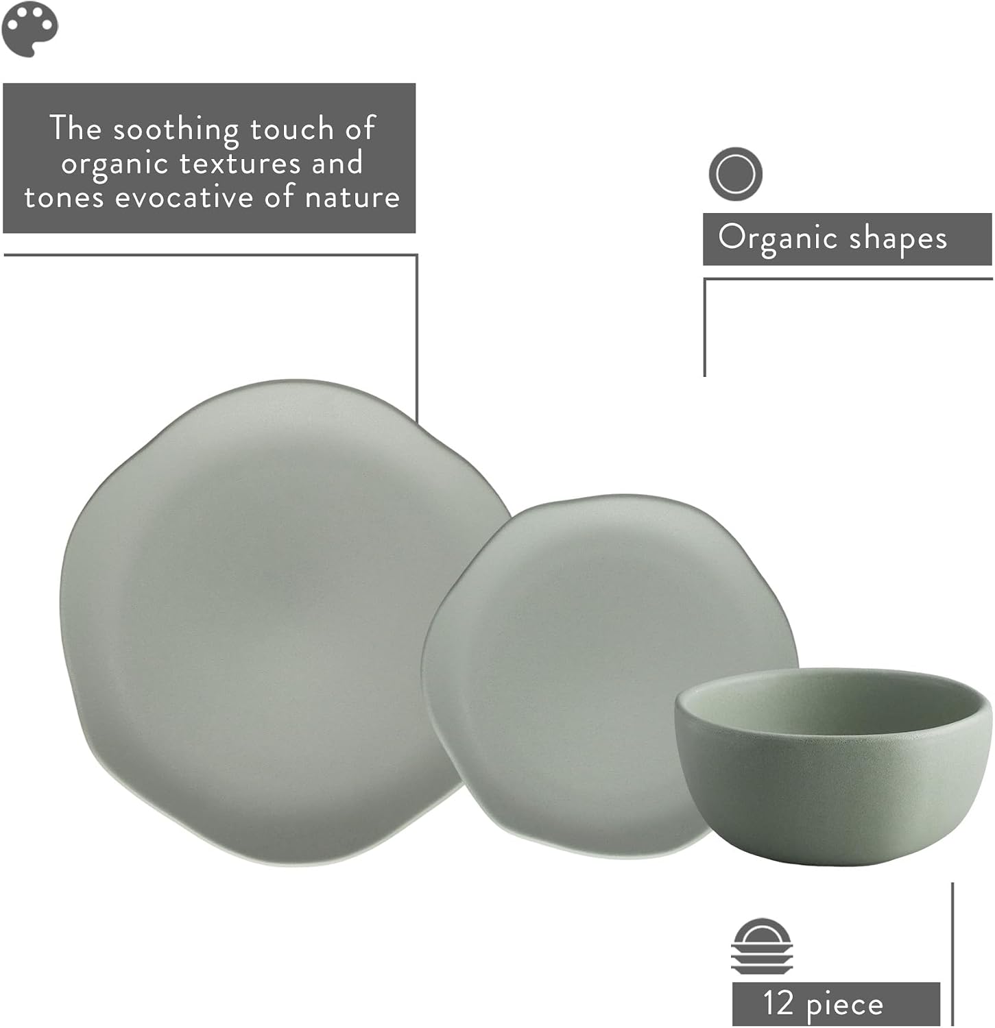 Light Green Organic Shape 12-Piece Ceramic Dinnerware Set