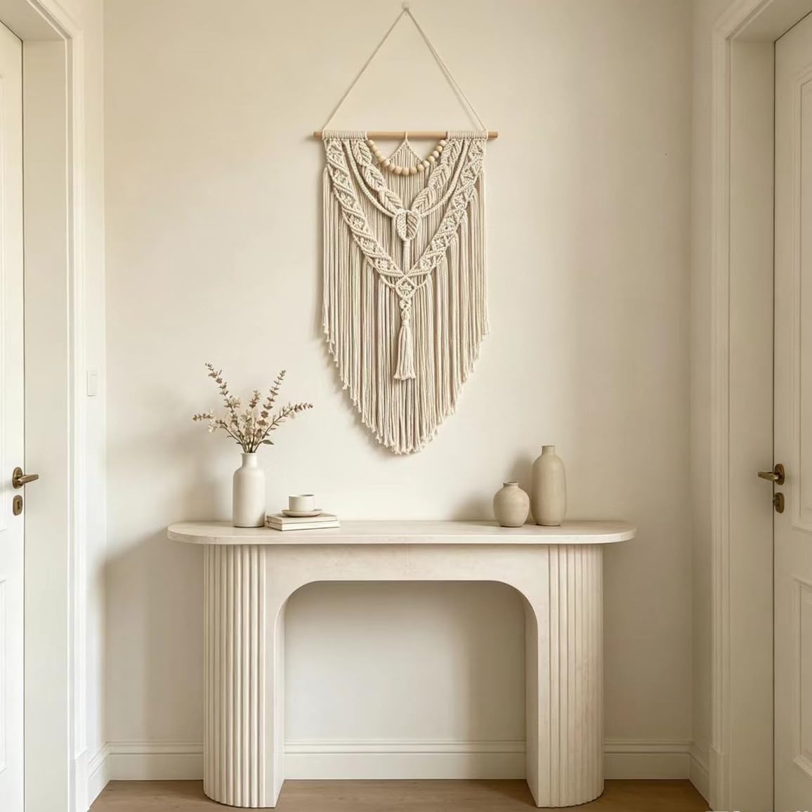 Wood Bead Geometric Macrame Wall Hanging 31.5x17
