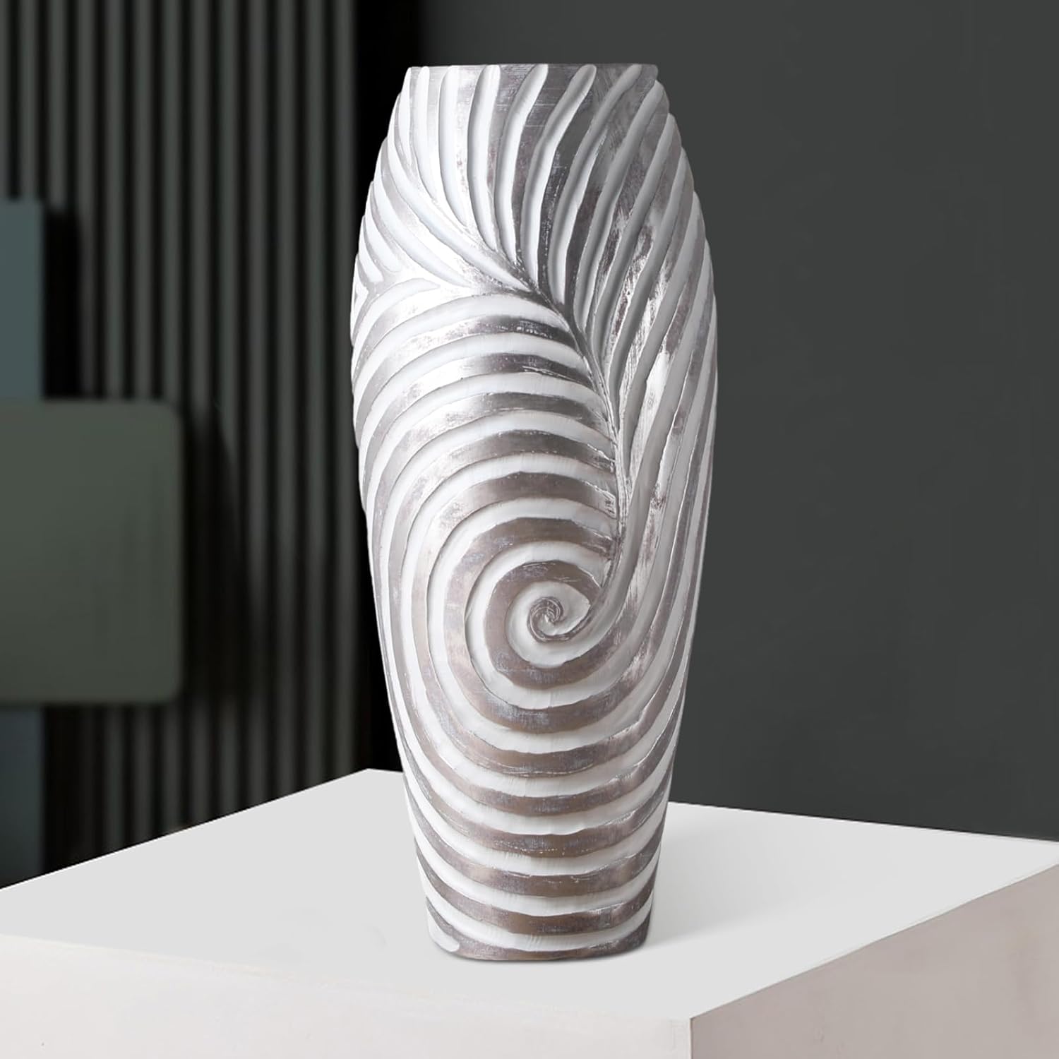 White 19.7" Modern Resin Large Floor Vase