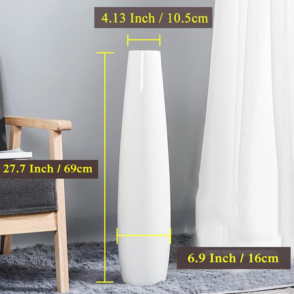 28" White Ceramic Floor Vase Modern