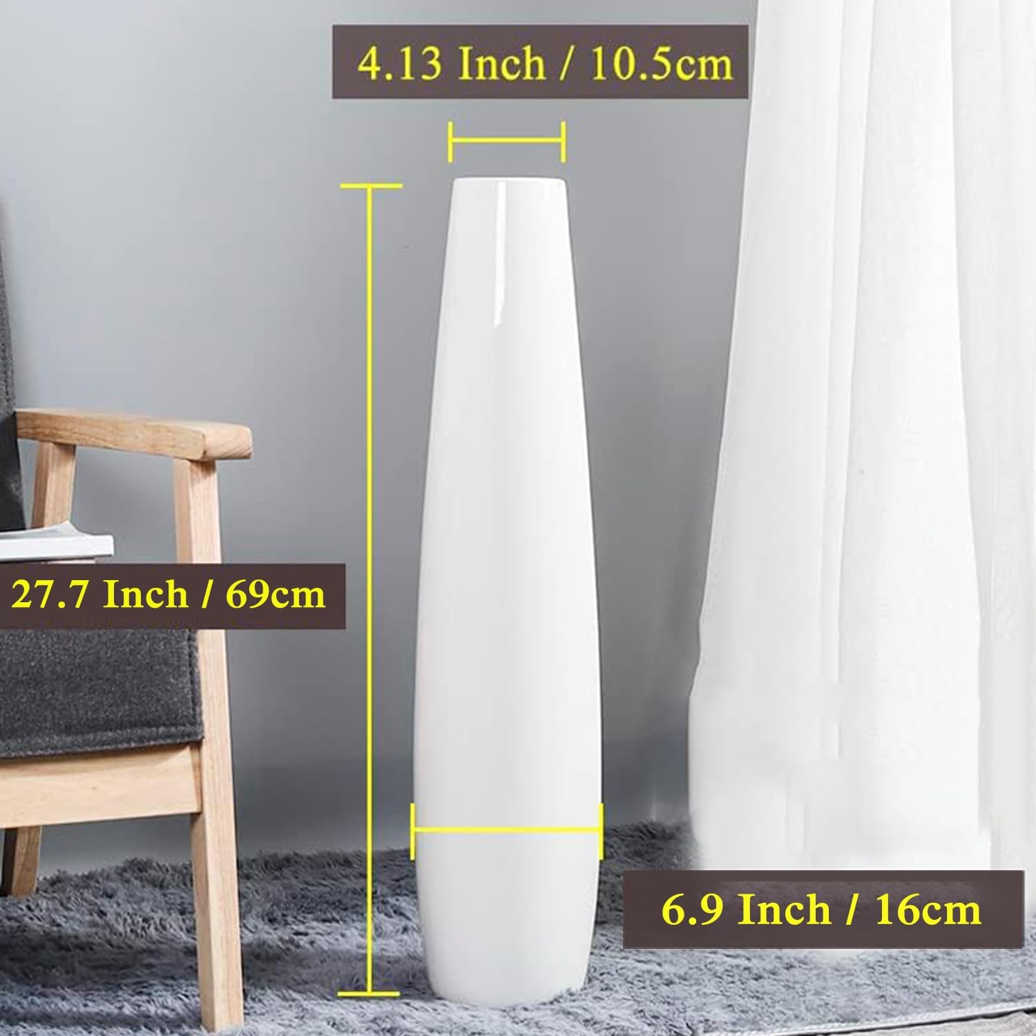 28" White Ceramic Floor Vase Modern