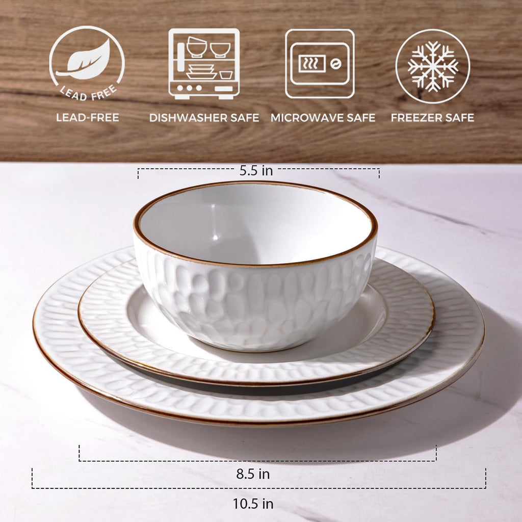White Embossed 18-Piece Stoneware Dinnerware Set