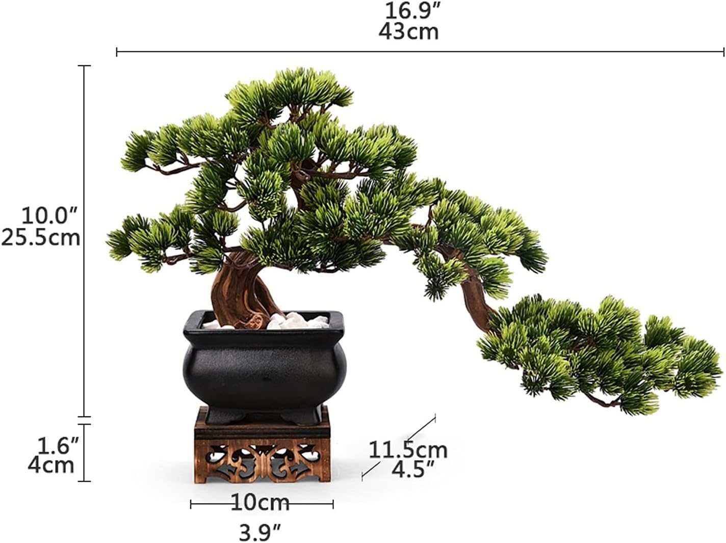 Artificial Pine Potted Plant with Wooden Base Zen