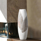 White 17.7" Tree Leaf Texture Resin Floor Vase