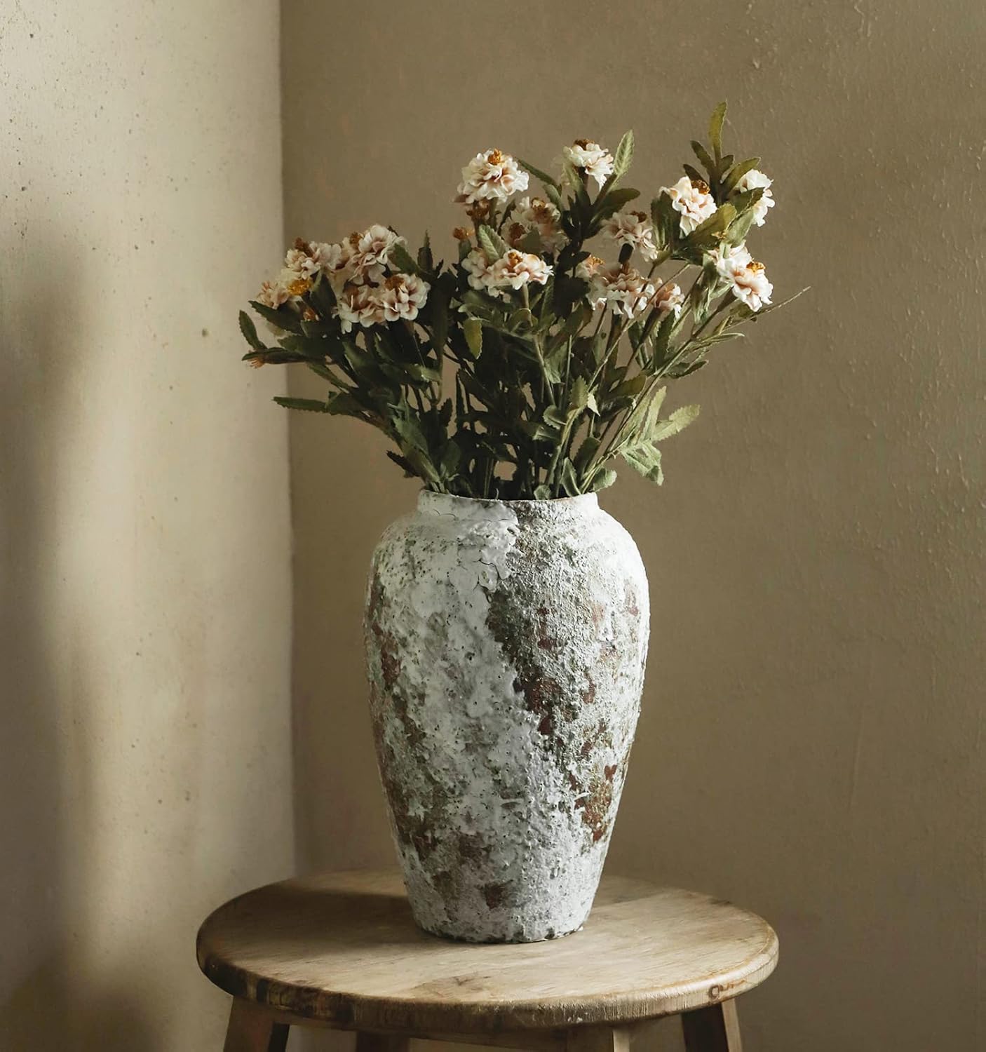 Vintage Rustic Large Farmhouse Ceramic Floor Vase