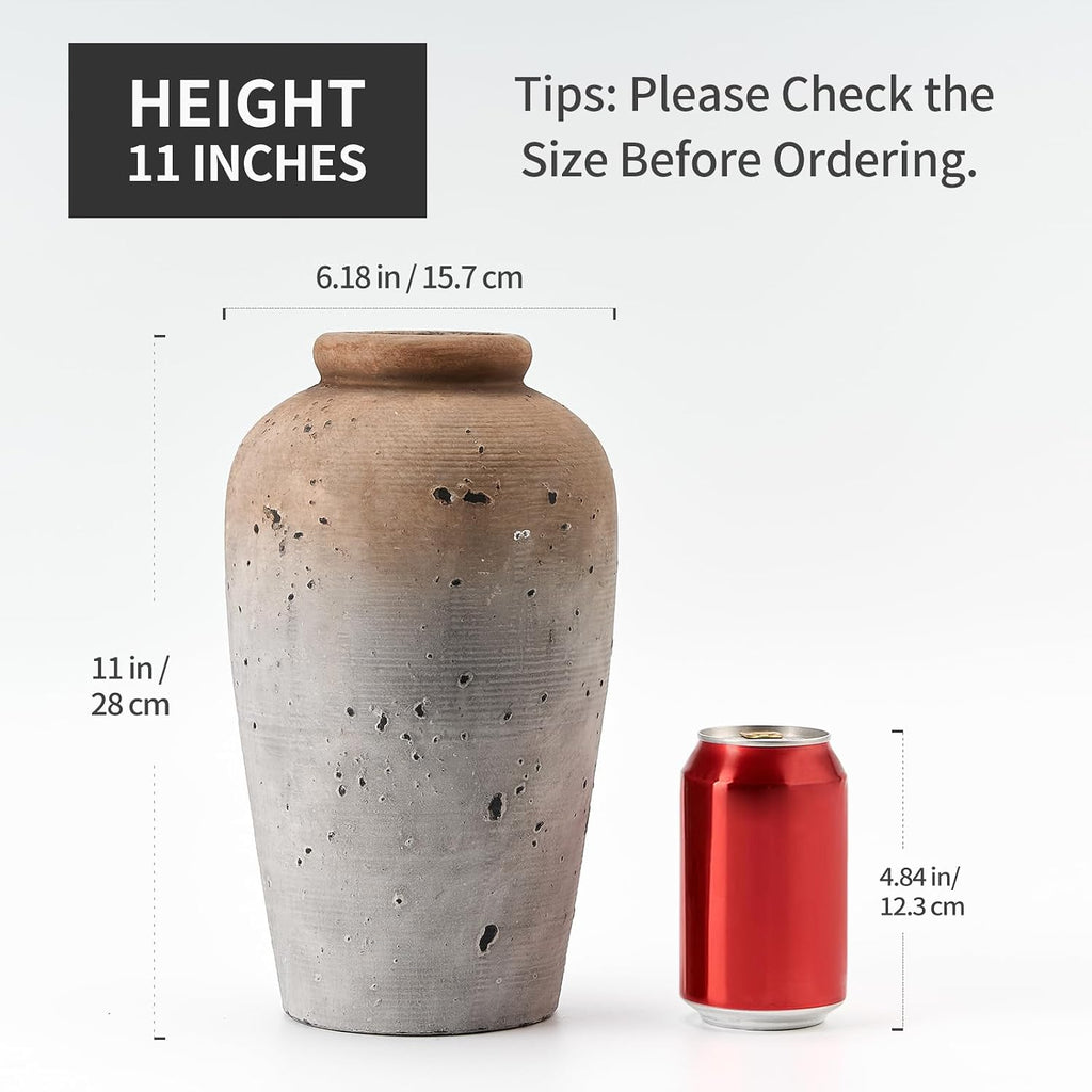 Brown 11-Inch Rustic Ceramic Vase Minimalist