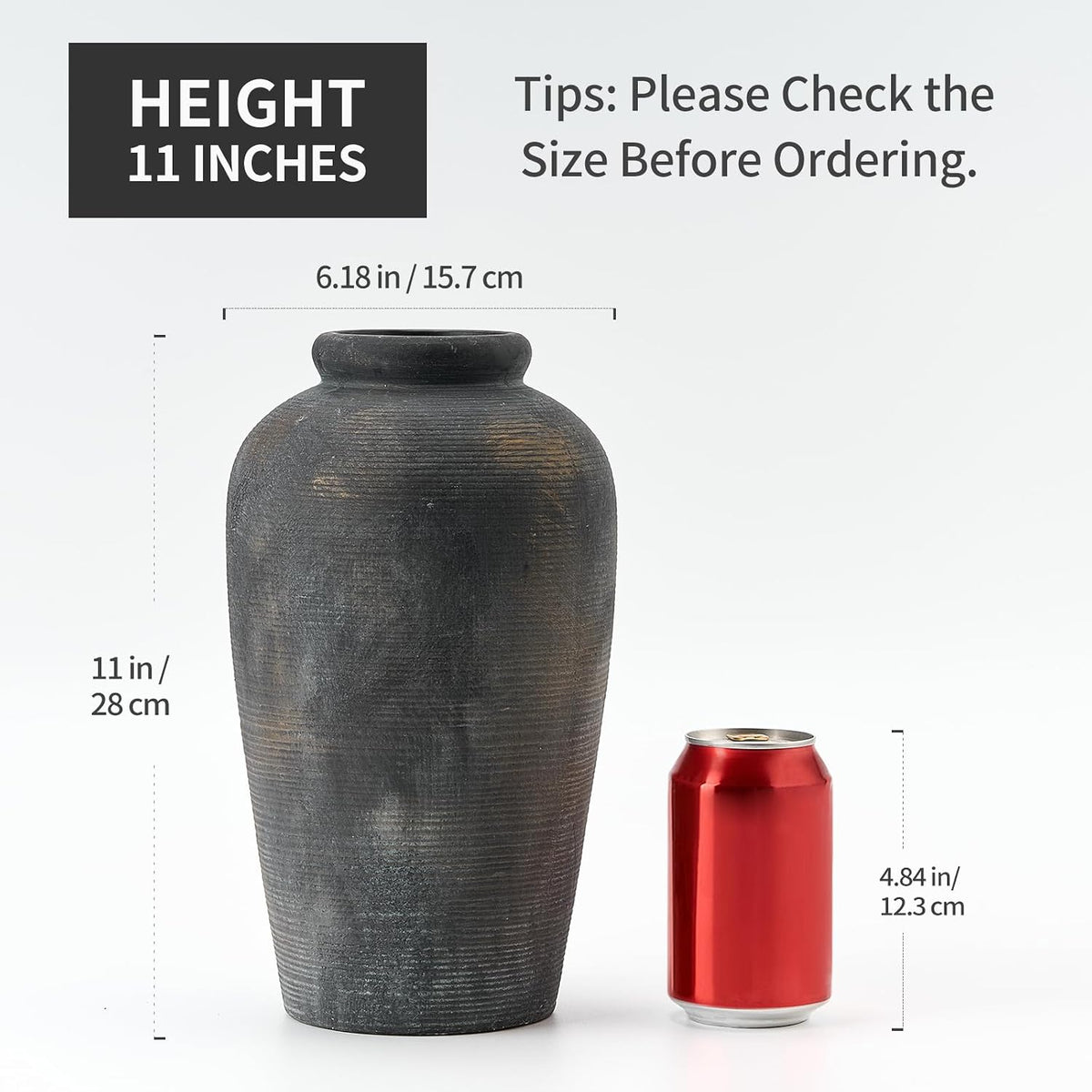 Bronze 11-Inch Rustic Ceramic Vase Minimalist