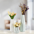 Off White & Light Green Ceramic Vase Set of 3 Modern