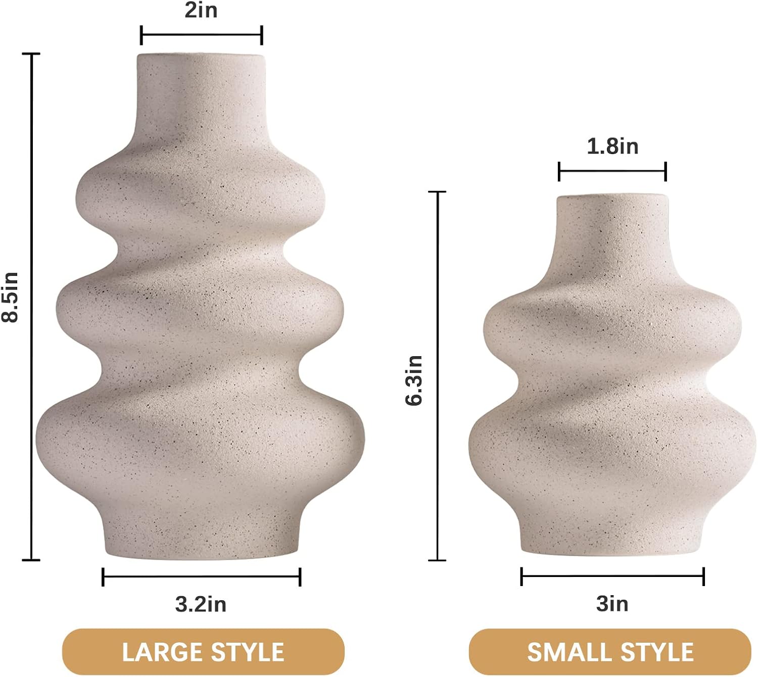 Set of 2 White Ceramic Vases for Decor