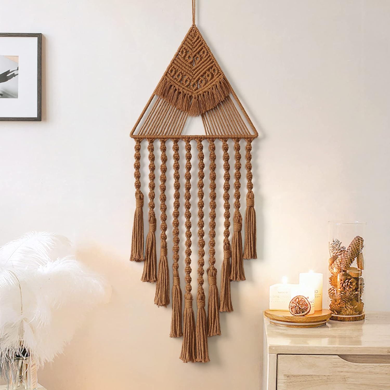 Brown Triangle Tassel Macrame Dream Catcher Wall Hanging
