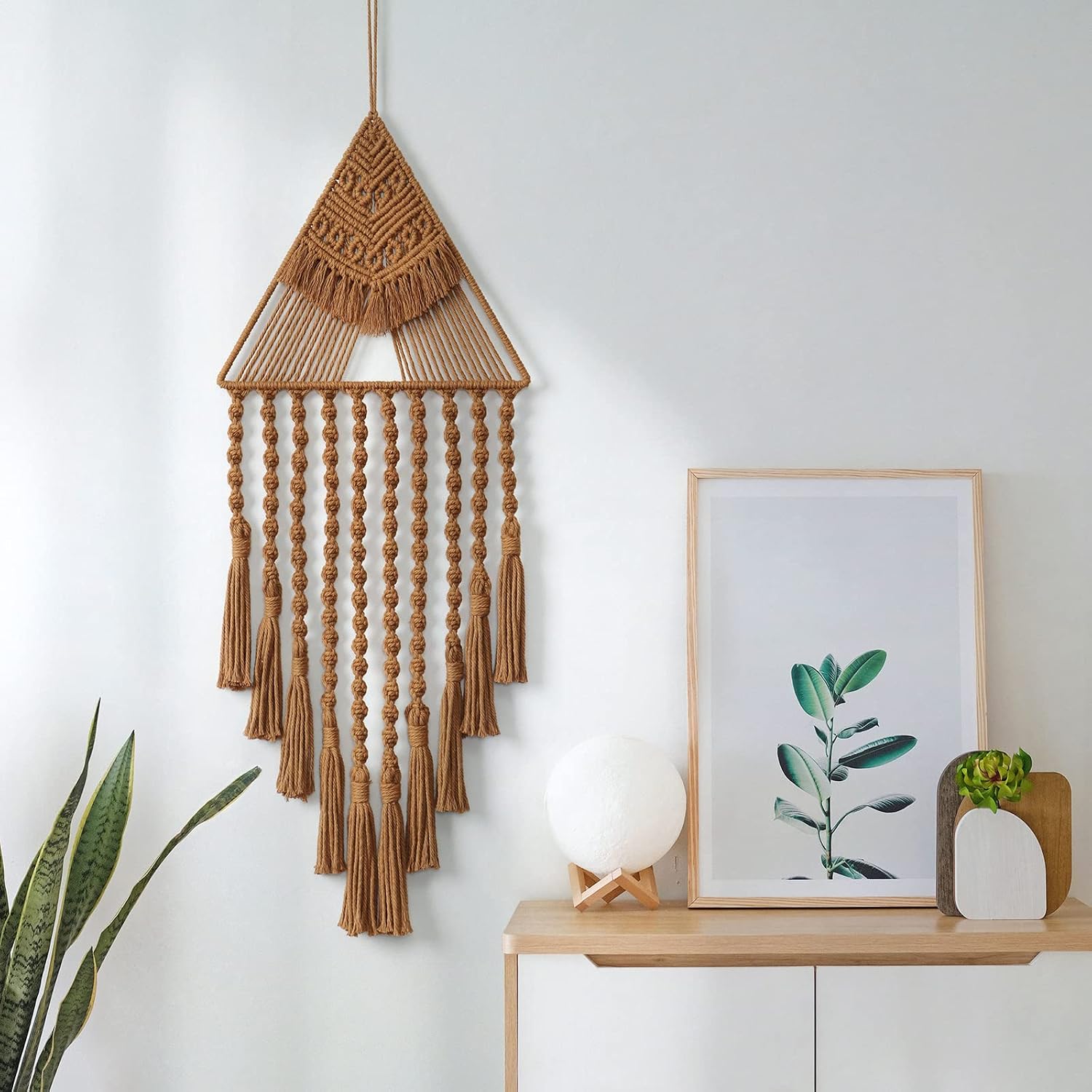 Brown Triangle Tassel Macrame Dream Catcher Wall Hanging