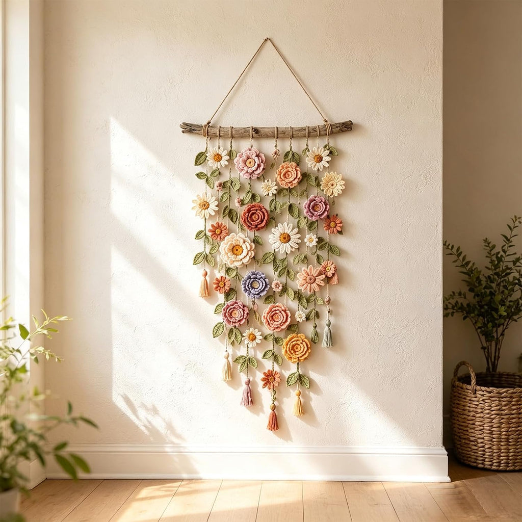 Handmade Crochet Flower Wall Hanging Tapestry