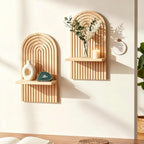 Set of 2 Boho Wooden Plant Wall Shelves