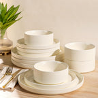 Beige 12-Piece Porcelain Dinnerware Set for 4
