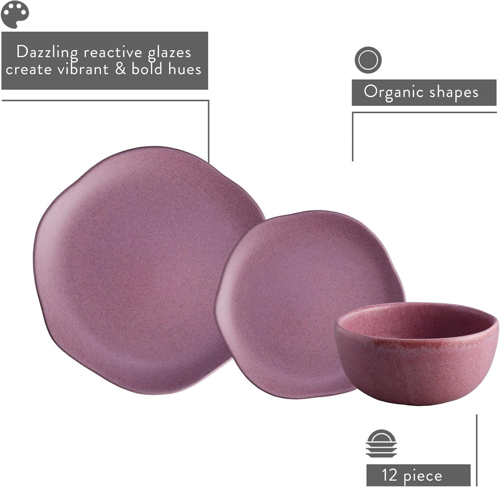 Gulupa Reactive Glaze 12-Piece Ceramic Dinnerware Set
