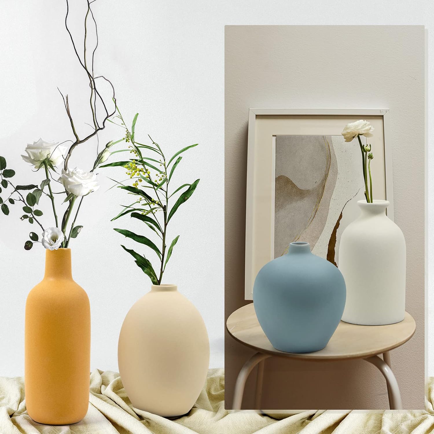 Set of 4 Morandi Colored Small Ceramic Vases