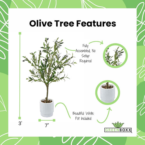 3ft Artificial Olive Tree with White Planter and Pebbles