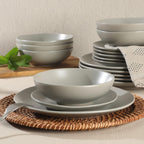 Matte Grey Organic Shape 18-Piece Stoneware Dinnerware