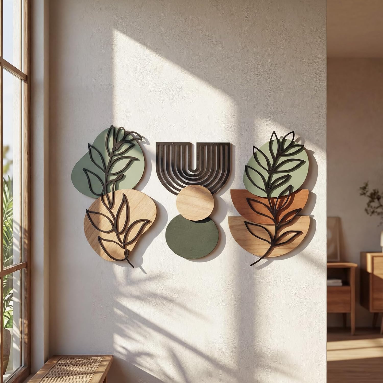Set of 3 3D Wood & Metal Boho Wall Art